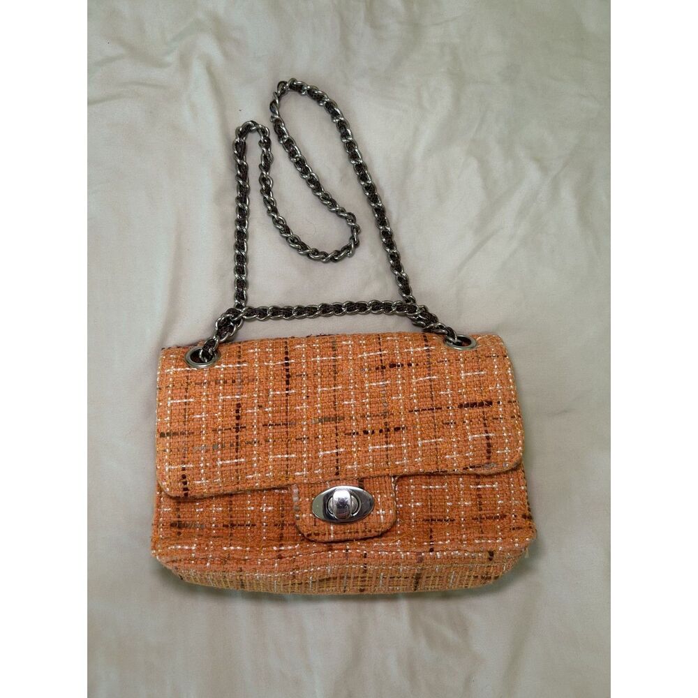 Orange Knit Shoulder bag with adjustable Chain Strap Cute Fall Purse Fashion bag